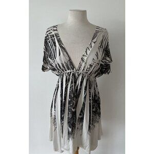 Chesley V-Neck Long Sleeve Black and white Peacock Mini Shirt Dress Size Small